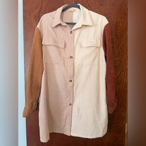 Entro Corduroy Utility Jacket in Cream and Brown